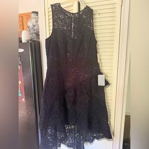 Eliza J Navy High Low Lace Dress